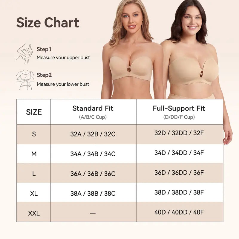 LUCKMEEY Womens Strapless Front Closure Bra Push Up Lift Bra Padded Add Cup Non Slip Anti-Slip Grip & Removable Straps Fit Outfits Wireless Supportive Seamless Comfortable