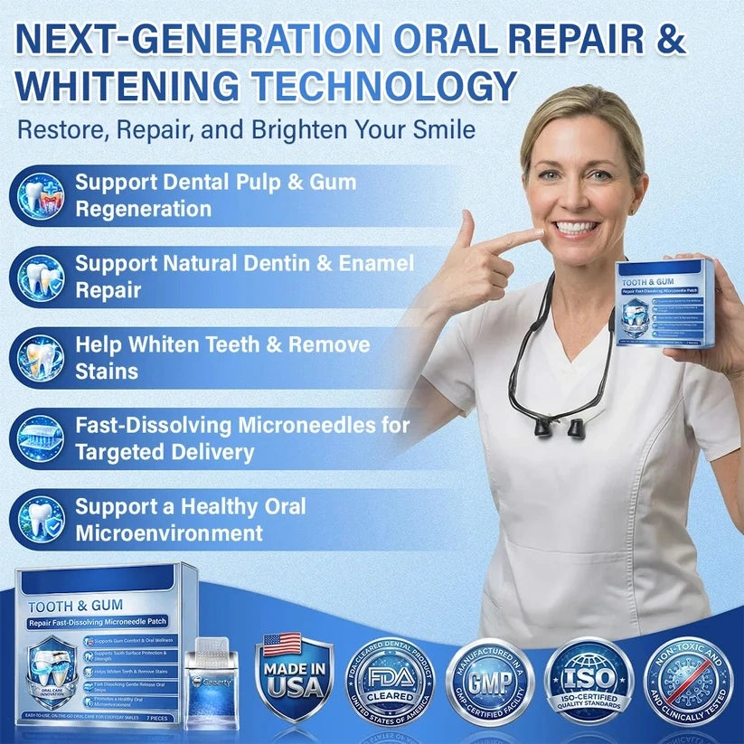 Ceoerty® Tooth & Gum Care Fast-Dissolving Microneedle Patch✨ (𝟓-𝐢𝐧-𝟏 💎 𝐑𝐞𝐛𝐮𝐢𝐥𝐝 𝐄𝐧𝐚𝐦𝐞𝐥 & 𝐃𝐞𝐧𝐭𝐢𝐧 • 𝐒𝐭𝐫𝐞𝐧𝐠𝐭𝐡𝐞𝐧 𝐆𝐮𝐦𝐬 • 𝐄𝐫𝐚𝐝𝐢𝐜𝐚𝐭𝐞 𝐓𝐚𝐫𝐭𝐚𝐫 & 𝐎𝐝𝐨𝐫 • 𝐖𝐡𝐢𝐭𝐞𝐧𝐢𝐧𝐠 • 𝐒𝐭𝐨𝐩 𝐓𝐨𝐨𝐭𝐡 𝐒𝐞𝐧𝐬𝐢𝐭𝐢𝐯𝐢𝐭𝐲)