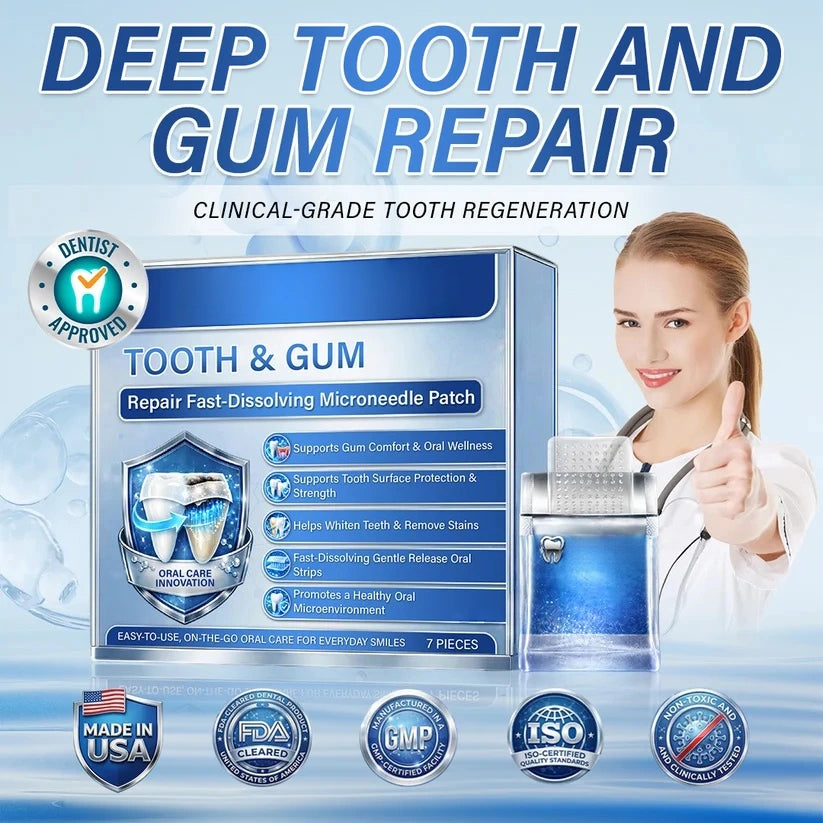 Ceoerty® Tooth & Gum Care Fast-Dissolving Microneedle Patch✨ (𝟓-𝐢𝐧-𝟏 💎 𝐑𝐞𝐛𝐮𝐢𝐥𝐝 𝐄𝐧𝐚𝐦𝐞𝐥 & 𝐃𝐞𝐧𝐭𝐢𝐧 • 𝐒𝐭𝐫𝐞𝐧𝐠𝐭𝐡𝐞𝐧 𝐆𝐮𝐦𝐬 • 𝐄𝐫𝐚𝐝𝐢𝐜𝐚𝐭𝐞 𝐓𝐚𝐫𝐭𝐚𝐫 & 𝐎𝐝𝐨𝐫 • 𝐖𝐡𝐢𝐭𝐞𝐧𝐢𝐧𝐠 • 𝐒𝐭𝐨𝐩 𝐓𝐨𝐨𝐭𝐡 𝐒𝐞𝐧𝐬𝐢𝐭𝐢𝐯𝐢𝐭𝐲)