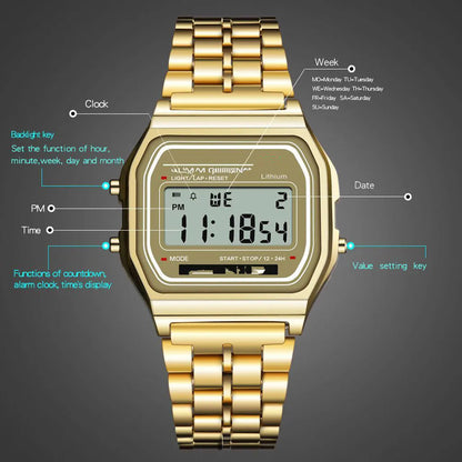 Casio F91W Style LED Digital Watch – A159 Stainless Steel Band