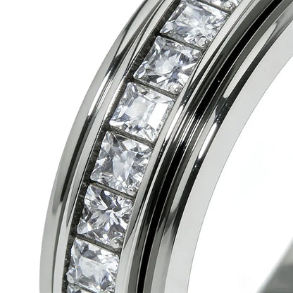 Anxiety Rings for Women and Men Titanium Steel Spinner Fidget Band Rings with Cubic Zirconia for Stress Relief and Wedding Promise Comfort Fit Size 5 to 12