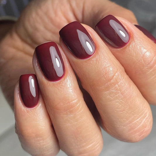 Elegant Plum Dream Short Square Glossy Press on Nail Set with a Stunning Deep Shine Finish